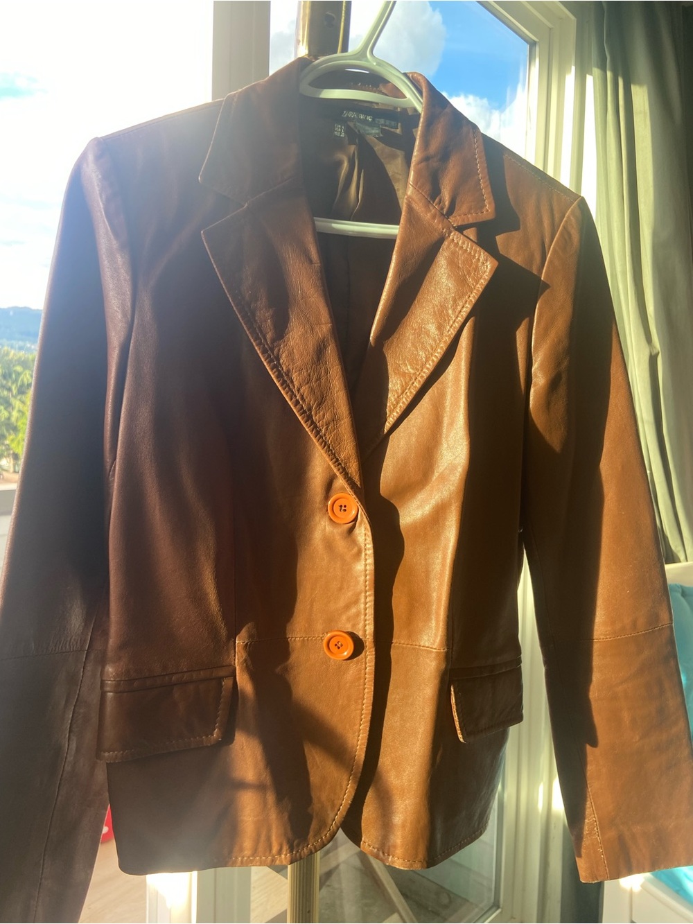 Zara Brown Leather Blazer Jacket